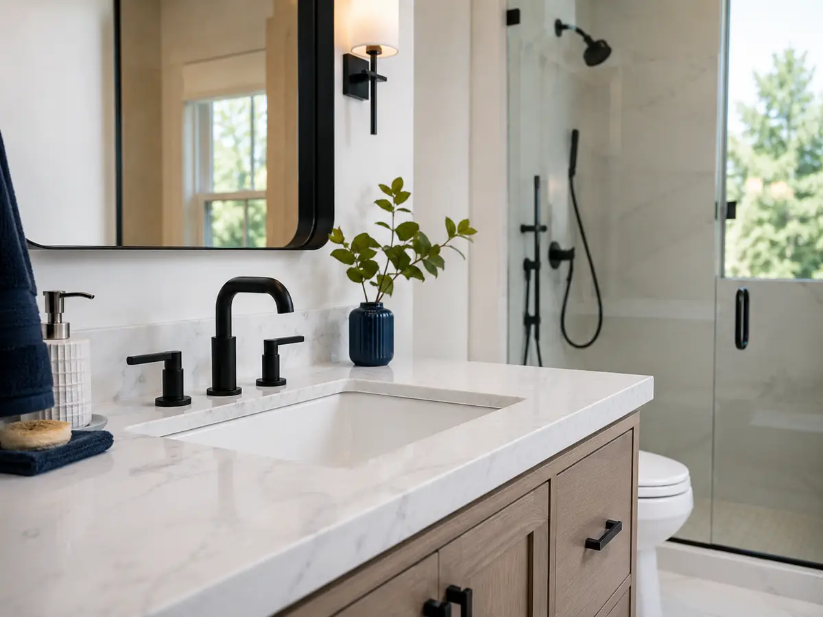 Modern bathroom faucet and vanity installation
